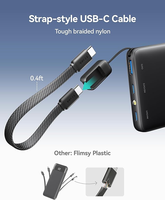 INIU Portable Charger, Smaller & Lighter 45W Fast Charging with Attached USB C Cable, Flight-Safe 10000mAh PD Power Bank Battery Pack, Travel Phone Powerbank for iPhone 17 16 15 Samsung S25 Google etc