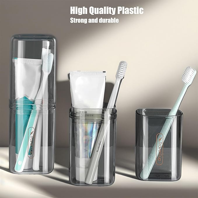 2Pcs Toothbrush Cup Toothbrush Travel Case, Travel Toothbrush Holder Case with Cover Portable Multifunctional Toothbrush Cover, Suitable for Travel Business Camping Bathroom School or Daily Uses