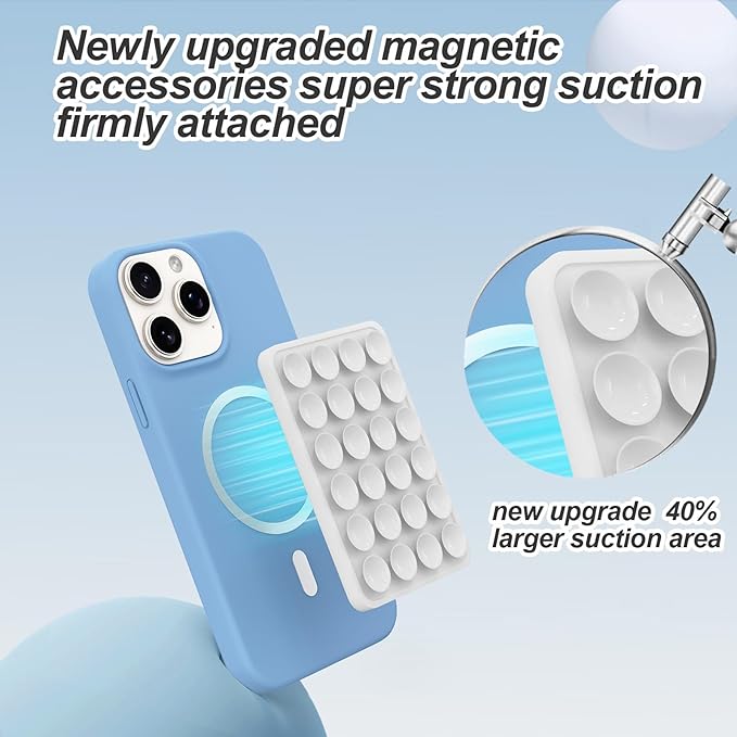 Magnetic Suction Phone Mount for MagSafe Case,Silicone Sticky Phone Grip Holder for iPhone,Removable Hands-Free Selfie/Video for TikTok & Instagram Influencer/Creator (White)