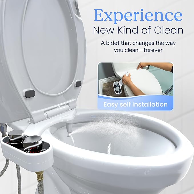 CLEAR REAR Bidet Attachment for Toilet Seat - Non-Electric with Self Cleaning Dual Nozzles, Leak Proof Connectors, Adjustable Water Spray, Rear & Feminine Wash - Hygienic Bathroom Upgrades (Black)