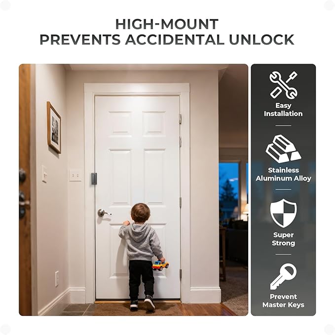 Door Reinforcement Lock, 2PACK Home Security Door Lock Withstands 800 lbs, Childproof Top Door Lock Latch for Toddlers Safety, Inside Night Defender for Inward Swinging Doors