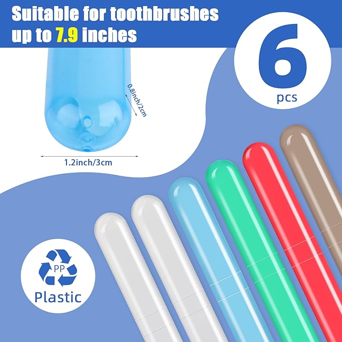 6 Pack Travel Toothbrush Case Breathable Portable Toothbrush Holder Plastic Toothbrush Cover Container for Couples Valentine Gifts, Traveling, Bathroom, School, Home, Business, Camping