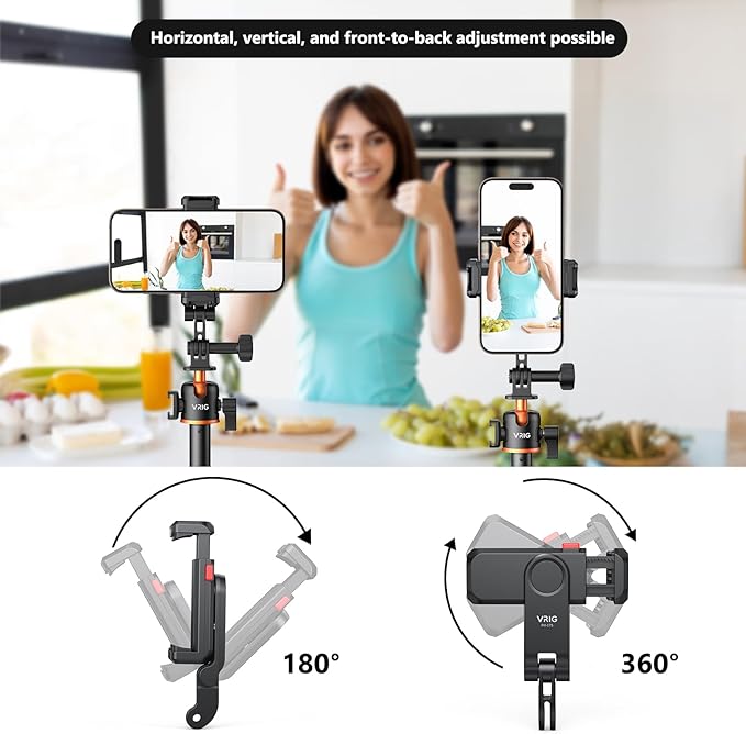 VRIG Phone Holder/Hot Shoe Mount Adapter Kit Compatible with Action Camera GoPro Hero 11 10 9 8 7 6 5, DJI OSMO Action/Action 2, iPhone13 Pro Max, Samsung, Attaching on DSLR Camera or Ring Light