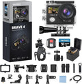AKASO Brave 4 Action Camera with 256GB MicroSDXC U3 Card 4K30FPS 20MP Ultra HD 131FT Waterproof Underwater Camera EIS WiFi Remote Control 5X Zoom Sport Camera with Motorcycle Bicycle Accessories Kit