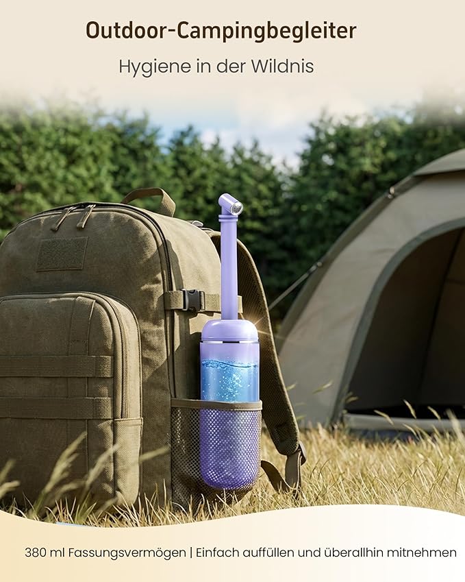 Leak-Proof Portable Bidet for Travel, Full 380ml (12.8oz) Capacity Handle Bidet, Peri Bottle with Secure Seal for On-the-Go Hygiene, Postpartum Care & Camping&Outdoor (Purple)