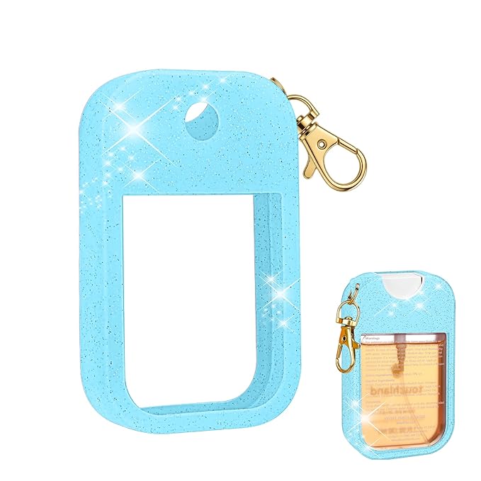 AIERSA Hand Sanitizer Spray Glitter Case Compatible with Touchland, Silicone Hand Sanitizer Case Holder with Keychain for Touch Land Mist 1FL. OZ(Glitter Sequin Blue)
