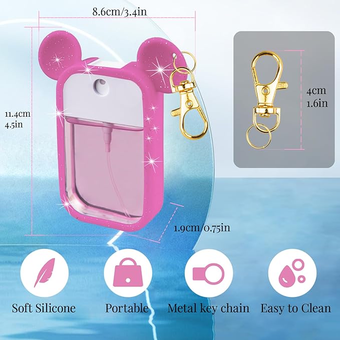 TERPINK Silicone Case Compatible with Touchland Hand Sanitizer Spray 1 fl oz, Mouse Design Protective Case with Keychain, Hand Sanitizer Spray Accessory 1 Pack (Glitter Sequin Hot Pink)