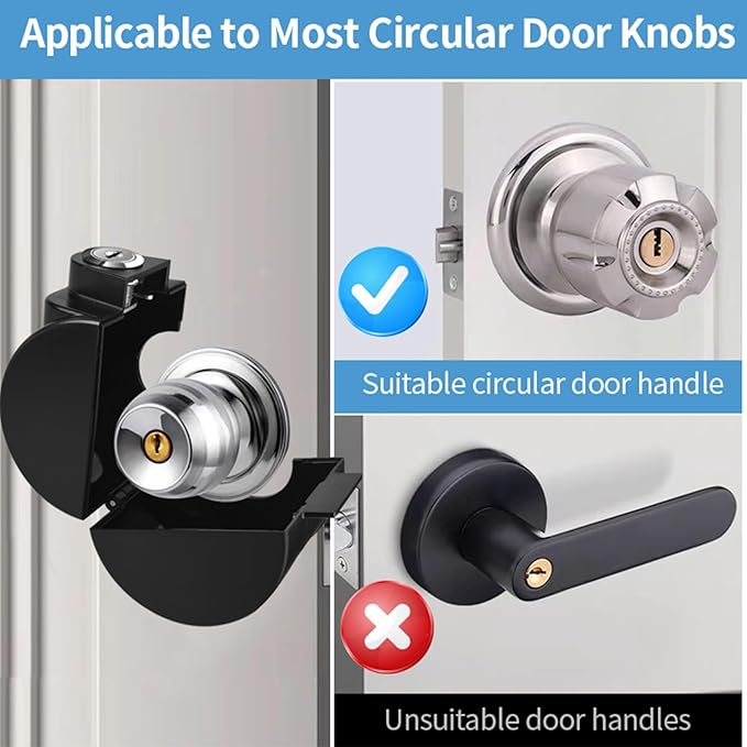 Child Proof Door Knob Cover Lock for Dementia Elderly Safety - Universal ABS Plastic Lock-Out Device for Bedroom, Bathroom, Gas Valve & Outdoor Faucets (Fits Most Circular Knobs)-1 Pack