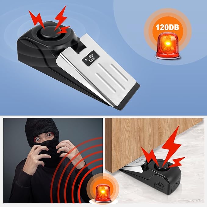 1 Pack Door Stop Alarm with Adjustable Portable Door Lock 120 dB Travel Door Stopper Door Wedge Alarm with 3 Levels Sensitivity for Hotel, Home, Apartment