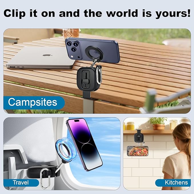 koolehaoda Airplane Phone Holder for Magsafe Air Plane Travel Essentials Magnetic Phone Mount Compatible with iPhone 17-12 Galaxy Mag-Safe Case, Handsfree for Long Flight Flying - Black