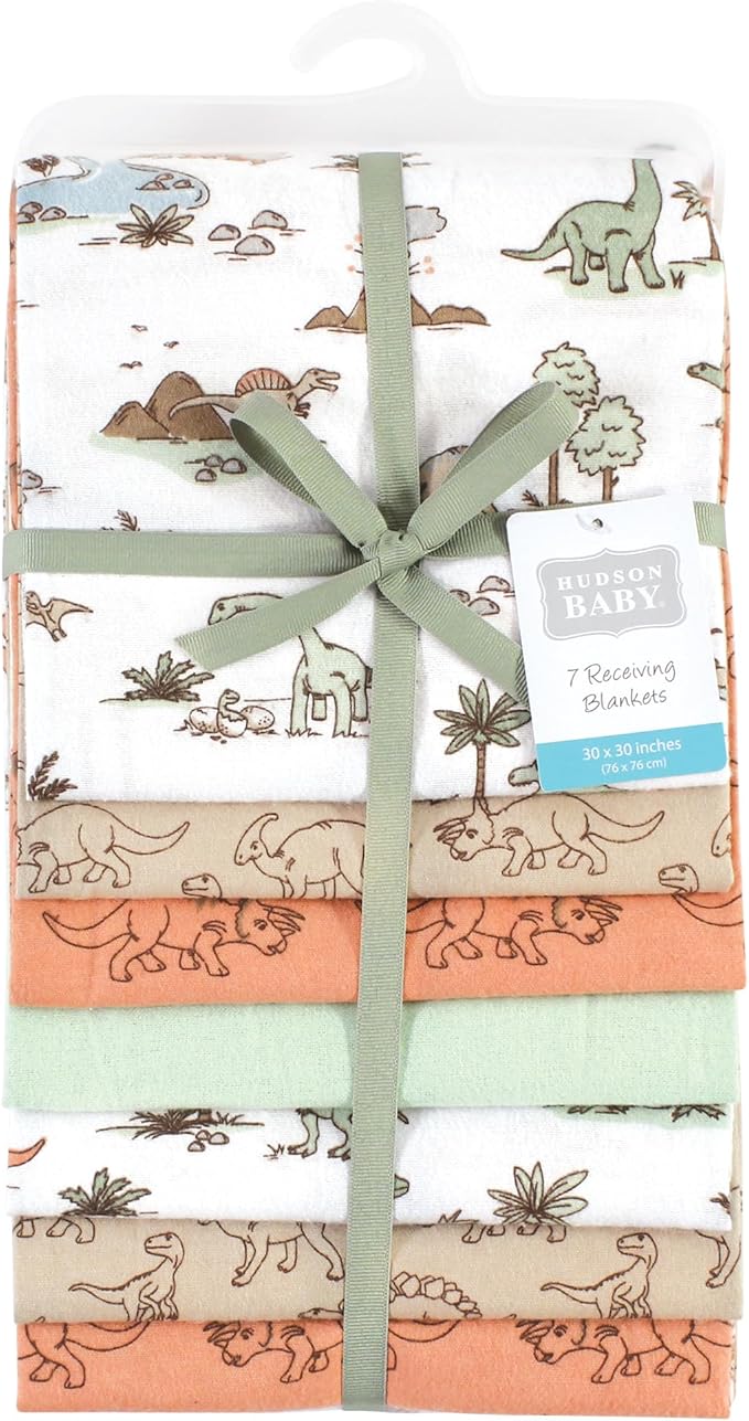 Hudson Baby Unisex Baby Cotton Flannel Receiving Blankets Bundle, Dinosaur Adventures, One Size