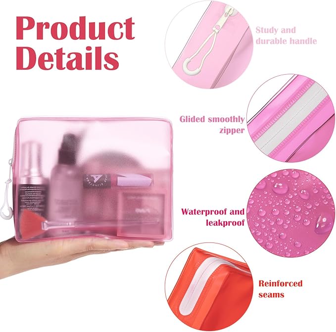 4 Pack TSA Approved Travel Toiletry Bags Frosted Translucent Leak-proof Cosmetic Makeup Bags for Women Men Travel Organizer Airport Security(Red,6.7 x 5.5 x 1.8 Inch)