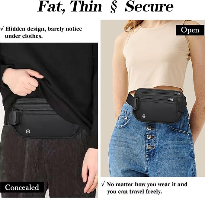 Black Hidden Money Belt for Travel for Men, Waist Wallet Anti Theft, RFID Passport Holder For Travel Men Or Women, Money Pouch, RFID Passport Holder(Black1)