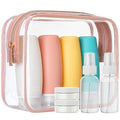 PACKISM 9 Pack TSA Approved Toiletry Bag with Bottles - Leakproof 3.4oz Silicone Travel Container Kit for Toiletries, Clear Quart Size Bag for Shampoo Conditioner Lotion (BPA Free)