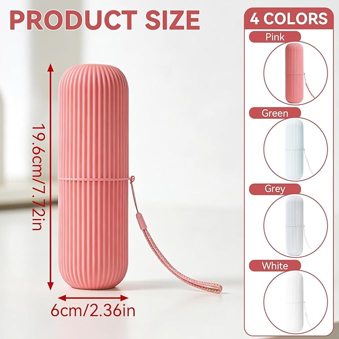 Cyrank Toothbrush Travel Case, Portable Toothbrush Cup Case Box Container Plastic Travel Tooth Brush Box Tooth Brush Holders for Traveling(Pink)