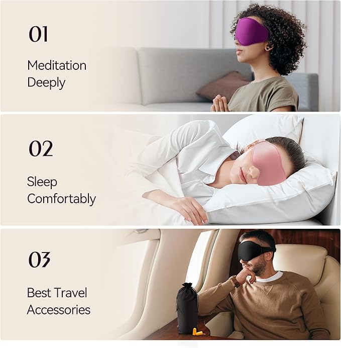 Sleep Mask for Lash Extensions - Blackout Eye Cover, 3D Contoured Sleeping Mask for Side Sleeper, Soft Memory Foam, Eye Masks for Travel, Airplane, Night(Cloud Black, Cloud Pink)