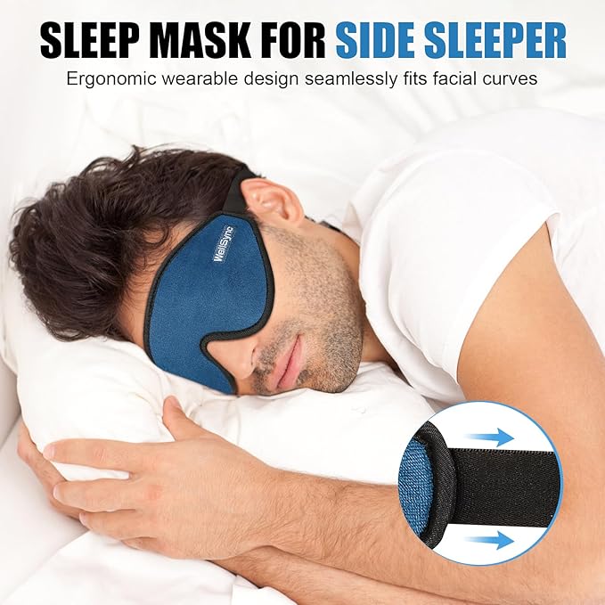 Sleep Eye Mask for Men Women,Zero Pressure 3D Blackout Eye Mask for Sleeping,Eye Covers with Adjustable Strap,Soft Breathable Travel Sleep Mask for Airplane,Includes Ear Plugs(Blue)