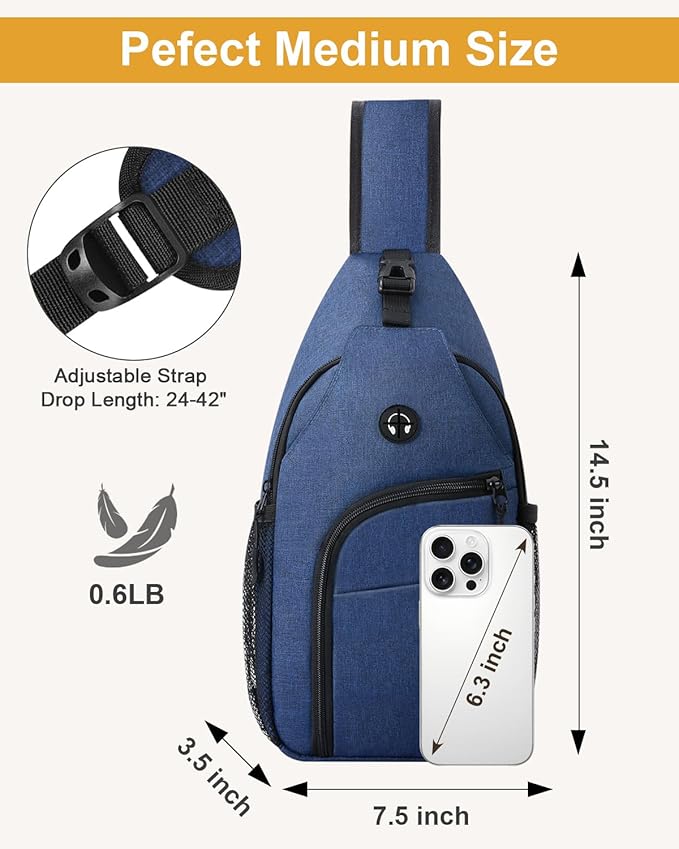 Pritent Crossbody Bags for Women Man Waterproof Sling Bag Backpack Trendy Casual Cross Body Bag with Convertible Shoulder Strap Chest Bag for Camping Hiking Travel Essentials (Blue, Medium)