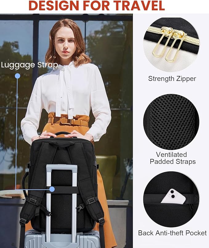 LOVEVOOK Carry on Travel Backpack, Large 40L for Men & Women Flight Approved with USB Charging Port&3 Packing Cubes, Large Suitcase Water Resistant Luggage Daypack Busi, Beige-Black
