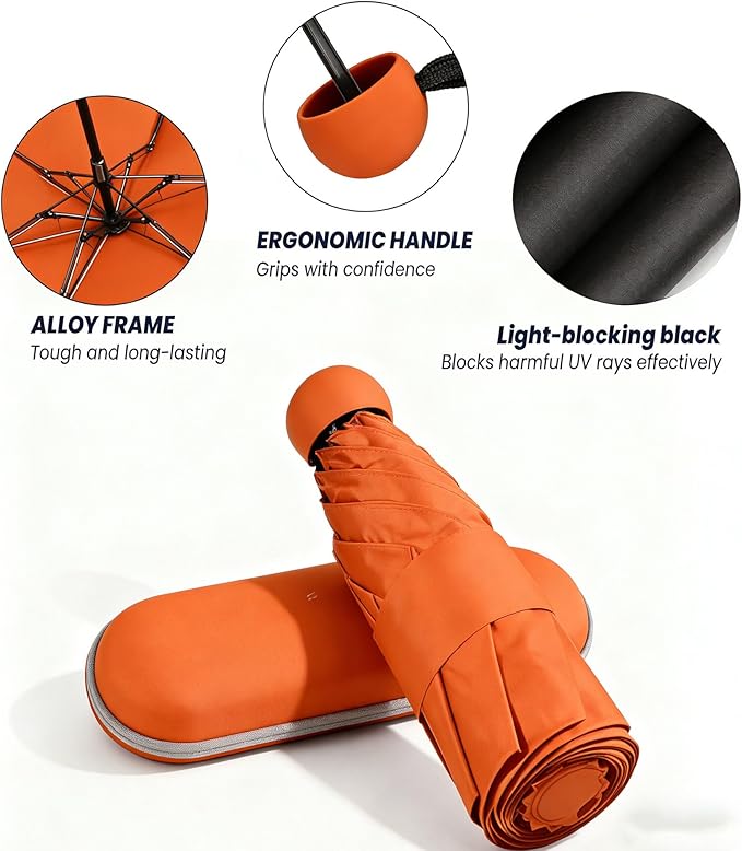 MRTLLOA Travel Essentials Mini Umbrella with Case for Purse - Small Compact & Lightweight, UV Sun Protection, Manual Open/Close for Pocket Umbrella(Women/Men/Kids)