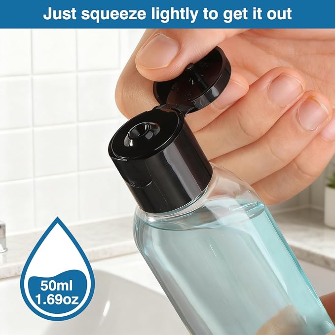 Travel Bottles for Toiletries BPA-Free Empty Squeeze Containers,6 Pack 1.69 oz Refillable Squeeze Bottle, Leak Proof Small Plastic Shampoo Containers with Labels