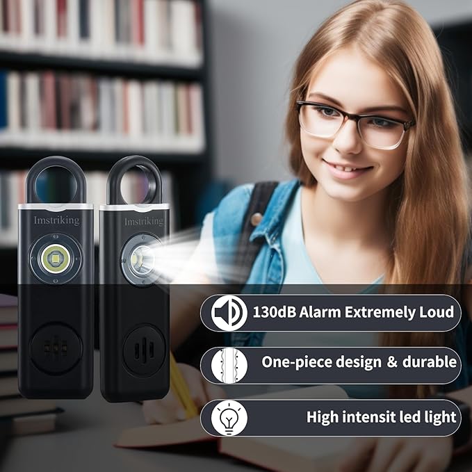 Rechargeable Personal Safety Alarm Keychain for Women,Self Defense Keychain Alarm with Strobe Light and 130dB Siren Help Women,Men,Elderly, Emergency Security Whistle Alert (Black)