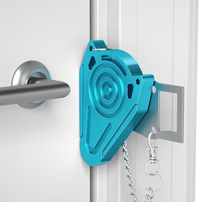 Metal Portable Door Lock for Travel Hotel Room Safety - Hotel Door Locks for Travelers Security, Extra Door Lock from Inside, Apartment Room Security Latches & Bolts Travel Essentials,Blue