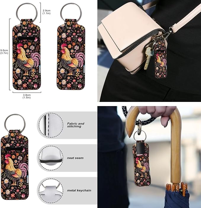 Suobstales 3Pcs Travel Bottles Keychain Holder Set,Travel Bottle Sleeves+Neoprene Chapstick Holders+Lanyard Keychain