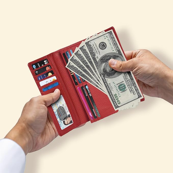 Real Leather Women Wallet Leather with RFID Blocking -Trifold Card Holder Designer Ladies Clutch with ID Window Wallets