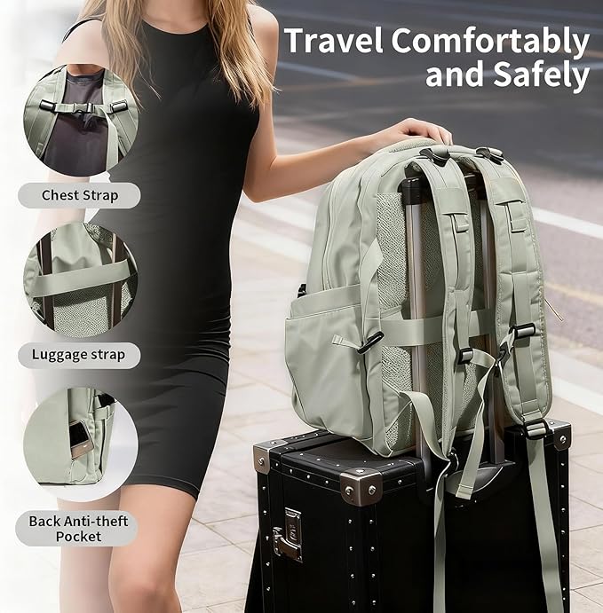 Travel Backpack for Women Men Carry on Backpack, Airline Approved Large Travel Bag Flight Approved Personal item, 15.6 Inch Laptop Backpack Casual Daypack for Weekender Business Hiking-GREY