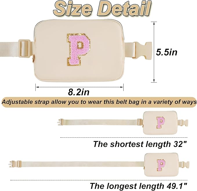 Uygafly Belt Bag Fanny Pack Crossbody Bags with Initials Letter Patch Cute Stuff Birthday Gifts for Teenager Girls Trendy Stuff for Teens | Khaki,P