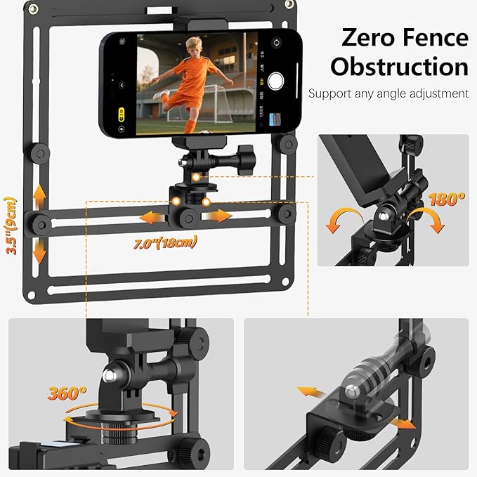 AMAZEAR Phone Fence Mount with Magnetic Shade, Action Camera Fence Mounting Kit for iPhone Samsung Mevo Start Go Pro, Phone Streaming Kit for Baseball Softball Tennis