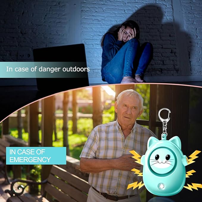 Personal Safety Alarm Keychain, 130dB Loud Siren, LED Light, Cute Cat Design Security Device for Women, Children, Elderly