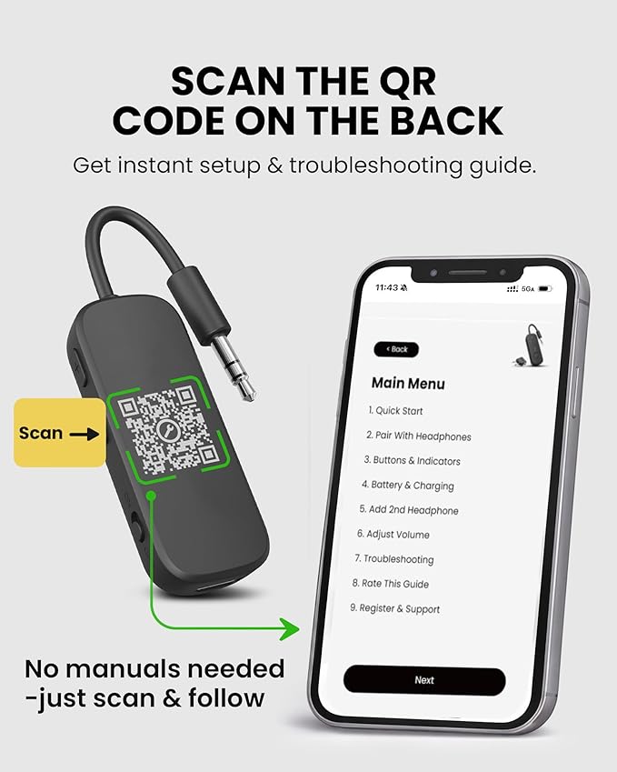Avantree Relay - Premium Airplane Bluetooth Adapter with Advanced Qualcomm Chipset, 2 Headphones Support, 25hrs Play Time, aptX Adaptive & HD Audio Transmitter for Airpods, Bose & Travel Flight