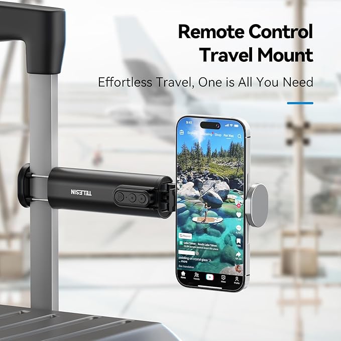 Universal Airplane Phone Holder, Handsfree Bluetooth Phone Stand with 360° Rotation, Travel Essentials Page Turner Remote for TikTok & Mobile Controller, Ideal for Flying, Home, and Office Use