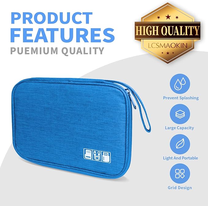 Lcsmaokin Electronics Travel Organizer,Portable Waterproof Electronic Travel Storage Bag for Small Charging Cord Storage,Charger,Small Electronics,SD Card etc,for Travel,Business -Sky Blue