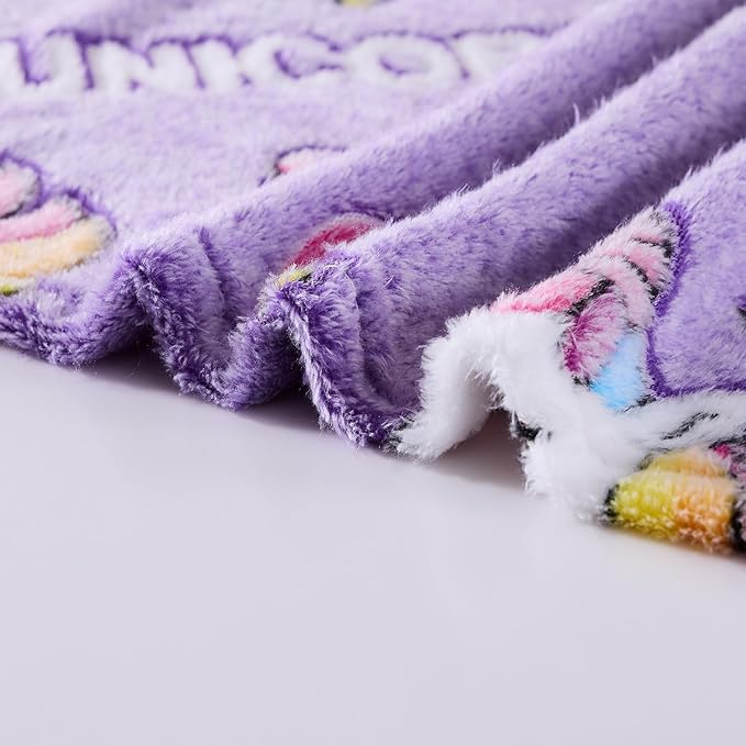 Wajade Unicorn Gifts for Girls - Glow in The Dark Unicorn Blanket Birthday Christmas Decor for Kids Age 3 4 5 6 7 8 9 10 11 12 Years Old Teens Child Toddler Throw Violet 50"x60"