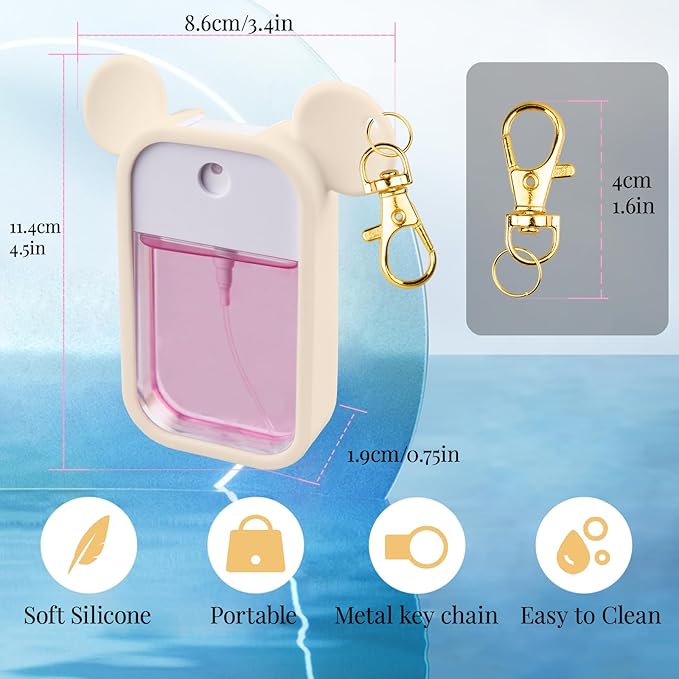 TERPINK Silicone Case Compatible with Touchland Hand Sanitizer Spray 1 fl oz, Mouse Design Protective Case with Keychain, Hand Sanitizer Spray Accessory 1 Pack (Blush Beige)