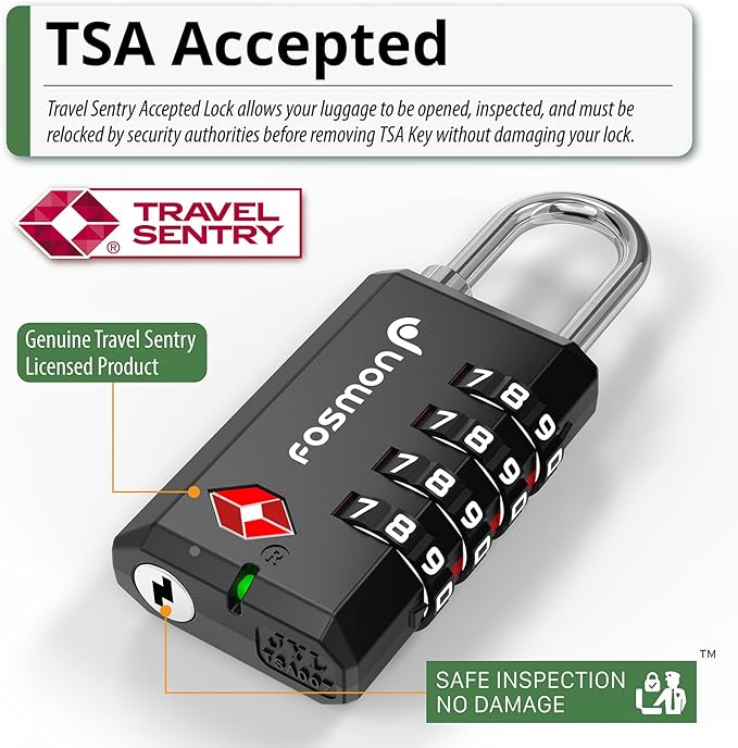 Fosmon TSA Approved Locks for Luggage, Suitcase, Heavy Duty Gun Safe Lock for Gun Case, 4 Digit Shackle Combination Padlock for Travel, Backpack Zipper Anti Theft, Gym Locker, Pistol, Handgun- 3 Pack