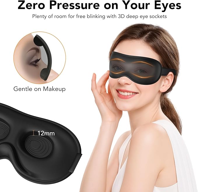 Light Blocking Sleep Mask with Adjustable Strap, 3D Eye Mask for Sleeping, Side Sleeper Friendly for Men & Women, Zero Eye Pressure Blindfold for Travel, Nap