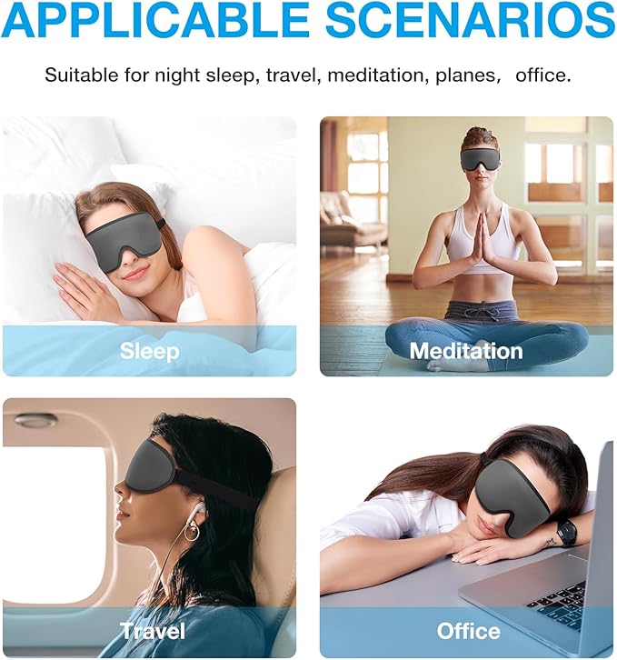 LYSIAN Blackout 3D Sleep Mask for Side Sleepers, No Pressure on Eyes, Soft Contoured Eye Mask for Sleeping, Adjustable Comfortable Night Blindfold for Travel, Office Nap, Home (Silver-Grey)