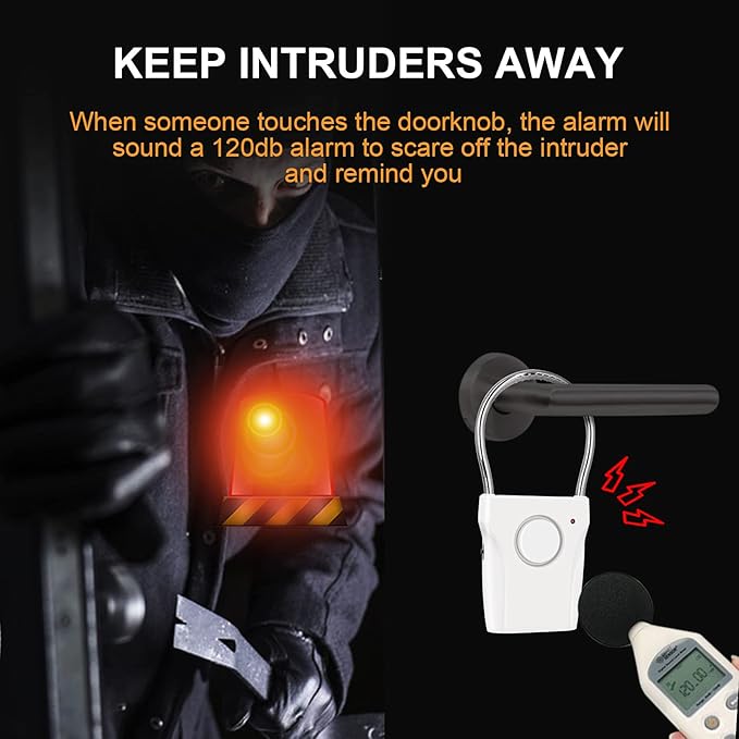 JIAN BOLAND Door Handle Alarm - Vibration-Activated Security Alert with 120DB Audible Alarm, Effective up to 500FT - Ideal for Travel, Hotels, Apartments & Home Protection