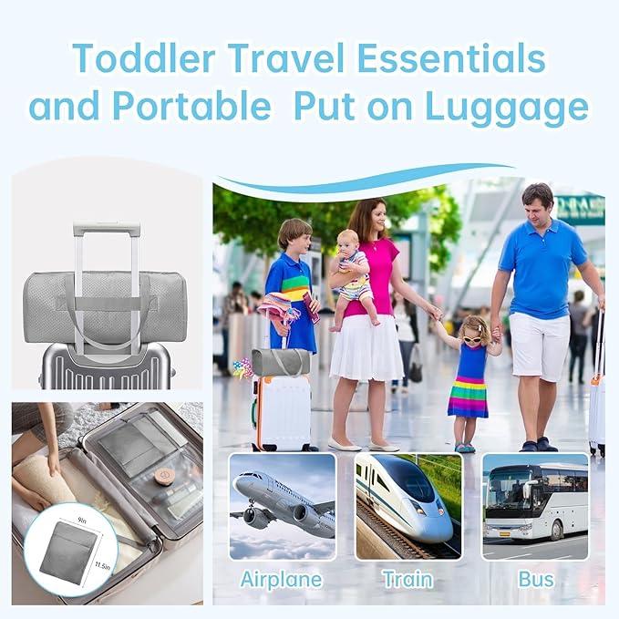 Toddler Airplane Travel Bed, Airplane Seat Extender for Kids, Plane Must Have for Toddlers, Baby Travel Essentials for Flying, Portable Travel Bag Foot Rest for Flights(Grey)