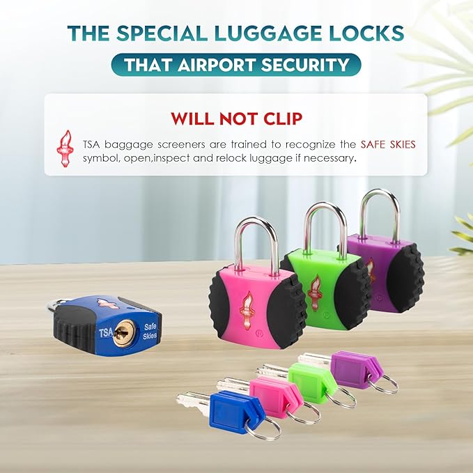 4 Pack Keyed Alike TSA Luggage Locks with PPR/ABS Body for Suitcase Backpack Carry-On Travel Accessories