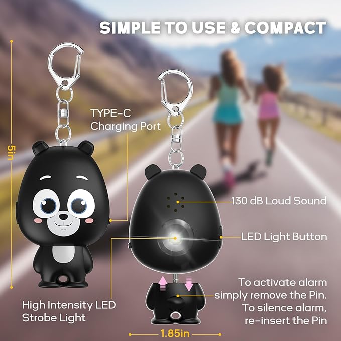 Personal Safety Alarm for Women – Rechargeable Personal Alarm for Women Kids and Elders – 130dB Loud Siren – Strobe Light – Low Battery Notice – Safety Siren Keychain