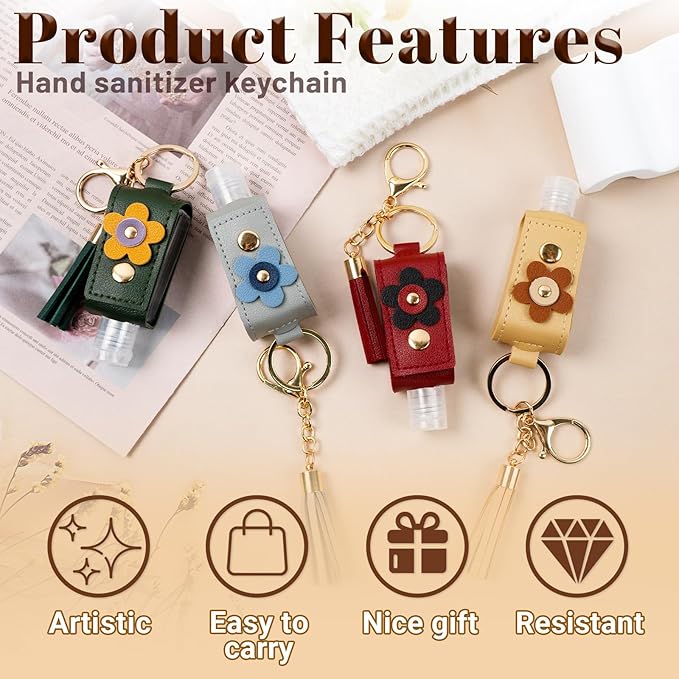 4Pcs Hand Sanitizer Keychain, 30ml Refillable Portable Hand Sanitizer for Toiletry Lotion Liquid Soap Shampoo