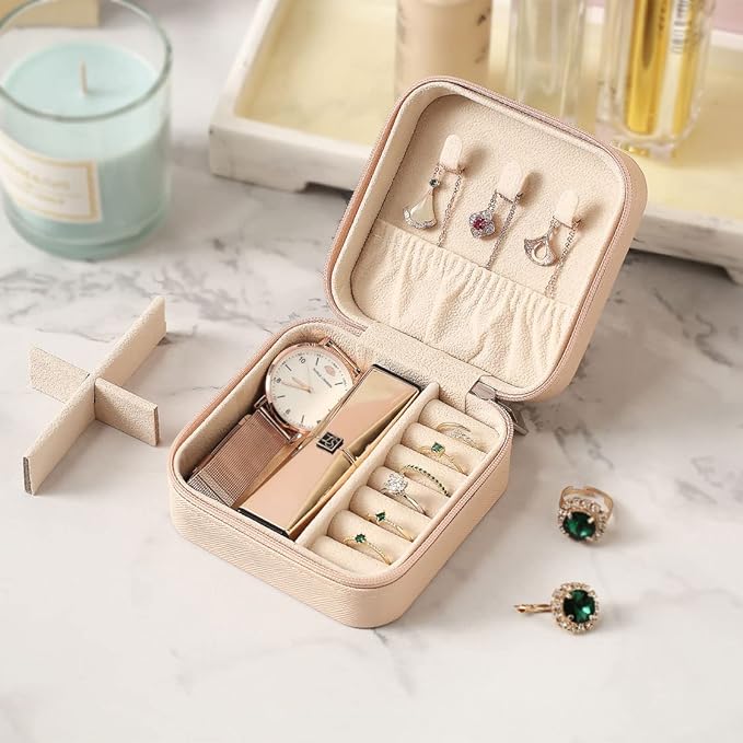 ZPROW Travel Jewelry Case, Mini Portable Jewelry Travel Boxes, Small Jewelry Organizer for Rings, Earrings, Pendants, Watches, Necklaces, Lipsticks Organizer Storage Holder Case (Pink-6packs)