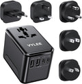 VYLEE Universal Travel Adapter, 2 USB-C & 2 USB-A Worldwide Plug Adapter with 1 Universal AC Outlet, Type A D I G C International Plug Adapter for US, India, Europe, UK, Maldives, Sri Lanka(Black)