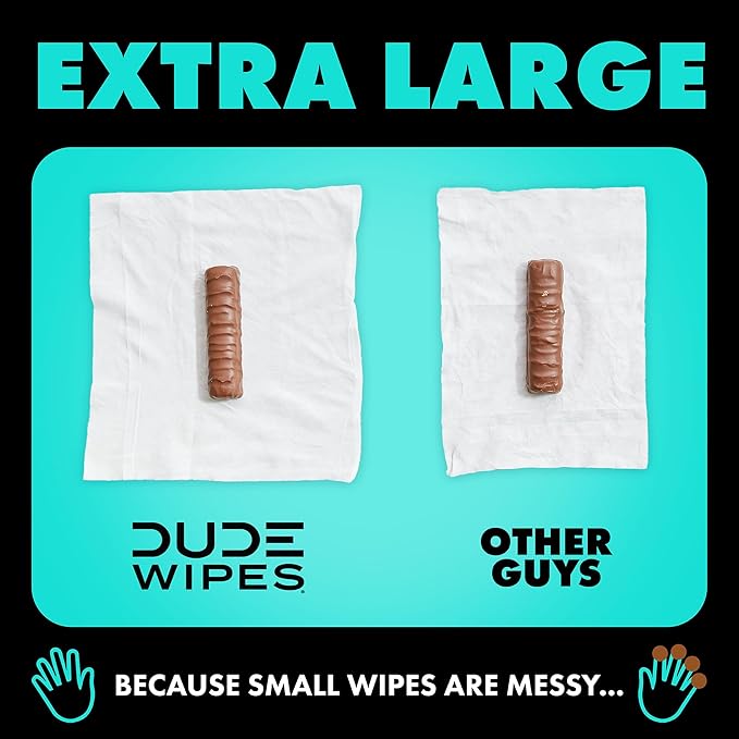DUDE Wipes Mint Chill Travel Wipes - 6 Packs of 18 (108 Count) - Extra-Large Adult Flushable Wipes - Infused with Tea Tree Oil, Vitamin E, and Aloe - Septic and Sewer Safe