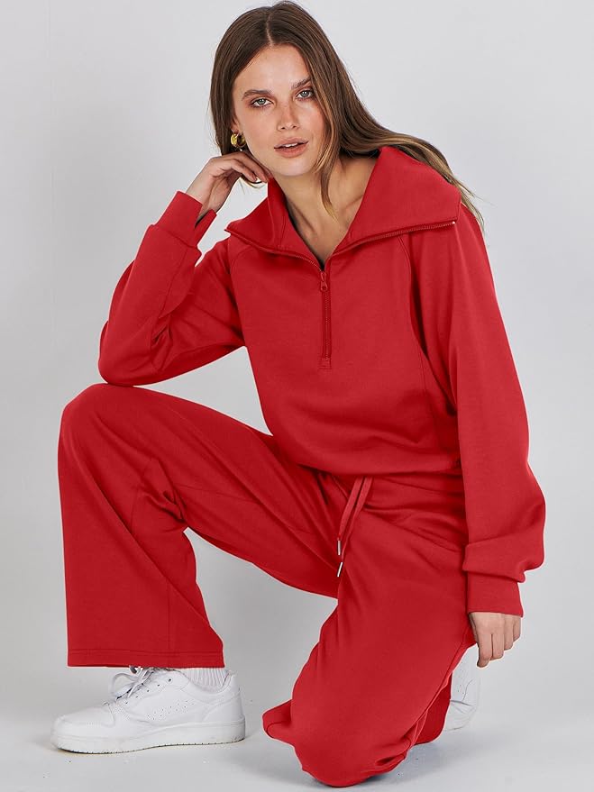 ANRABESS Women 2 Piece Outfits 2025 Fall Fashion Airport Wide Leg Pants Lounge Set Leisure Travel Vacation Clothes Sweatsuits